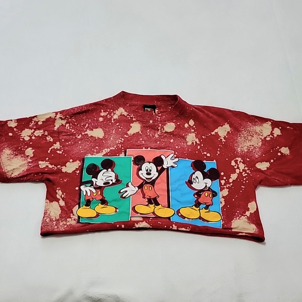 😍 VINTAGE ULTRA RARE MICKEY MOUSE BLEACHED CUSTOM CROPPED OVERSIZE T SHIRT